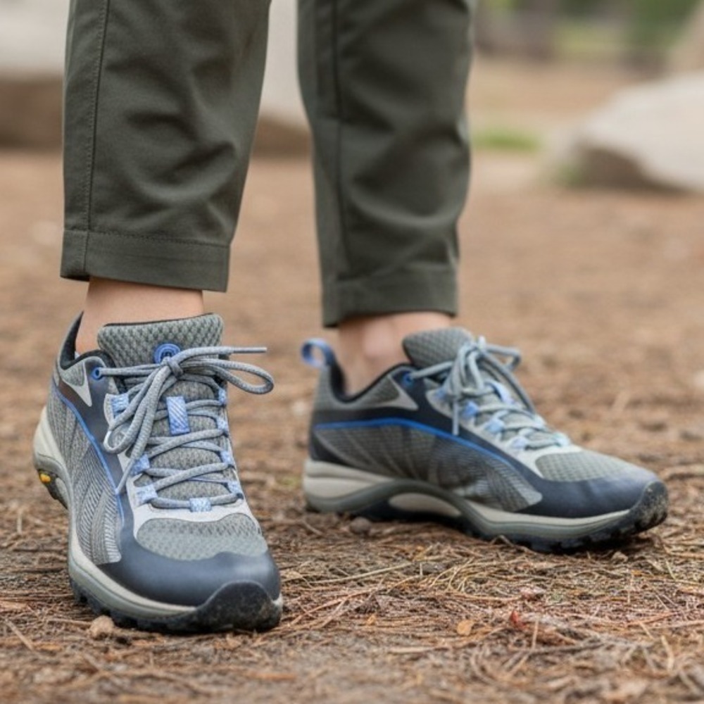 Merrell Vibram Womens Sz 8 1/2 Trail Run Shoes Grey Blue Athletic Sneakers L.9.3